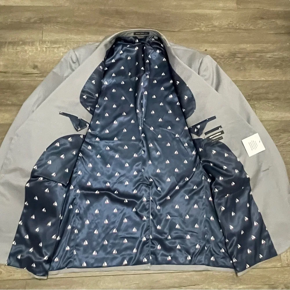 Indochino Mens Custom Blazer Light Gray Sailboat Lining Cotton NWT